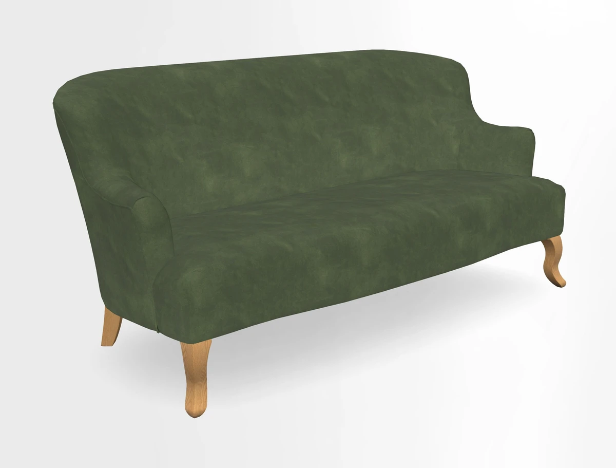 Grassington 3 Seater Sofa in RHS Botanicals on Velvet Ferns Toile Olive with scatter in Almost Plain Velvet Harvest