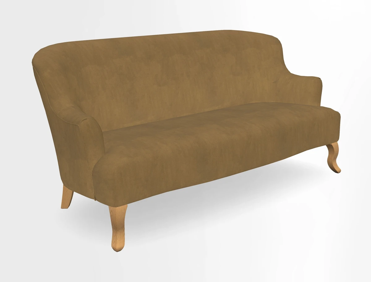 Grassington 3 Seater Sofa in RHS Botanicals on Velvet Ferns Toile Olive with scatter in Almost Plain Velvet Harvest