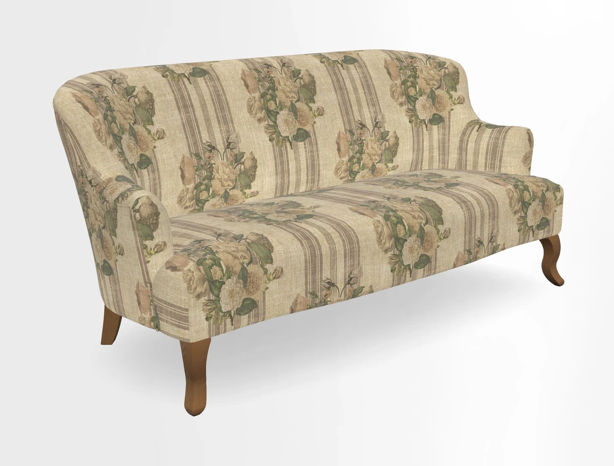 Grassington 3 Seater Sofa in RHS Botanicals on Velvet Ferns Toile Olive with scatter in Almost Plain Velvet Harvest