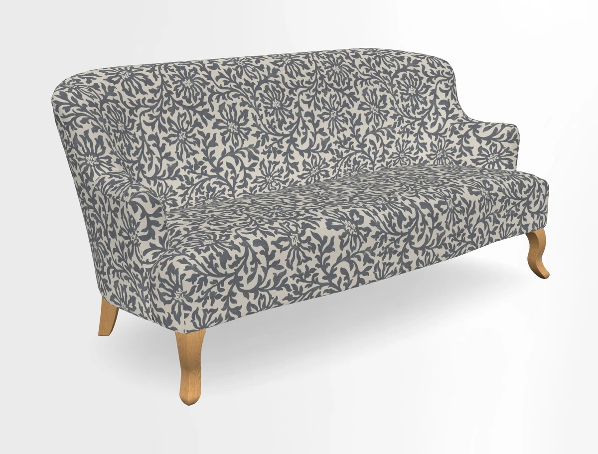 Grassington 3 Seater Sofa in RHS Botanicals on Velvet Ferns Toile Olive with scatter in Almost Plain Velvet Harvest