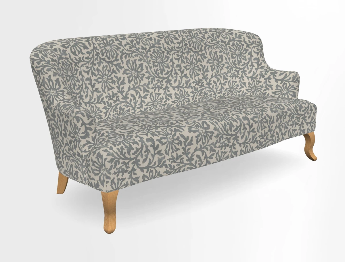 Grassington 3 Seater Sofa in RHS Botanicals on Velvet Ferns Toile Olive with scatter in Almost Plain Velvet Harvest