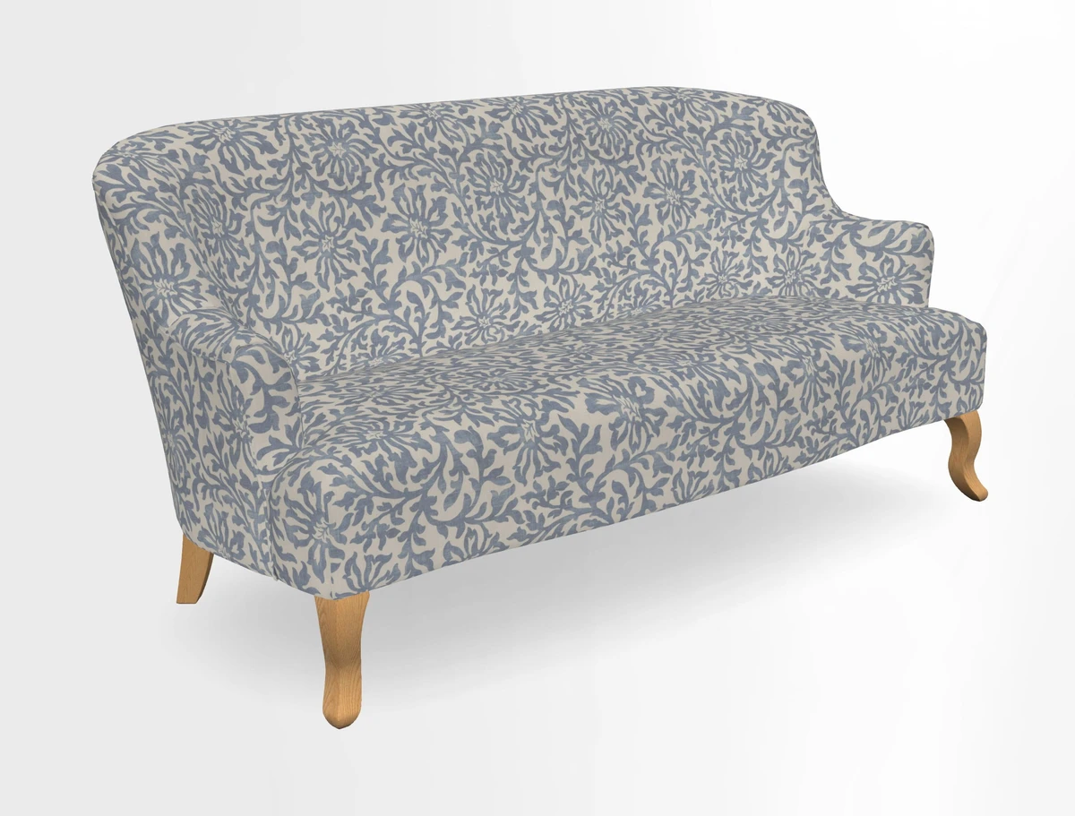 Grassington 3 Seater Sofa in RHS Botanicals on Velvet Ferns Toile Olive with scatter in Almost Plain Velvet Harvest