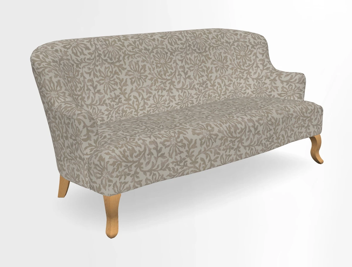 Grassington 3 Seater Sofa in RHS Botanicals on Velvet Ferns Toile Olive with scatter in Almost Plain Velvet Harvest