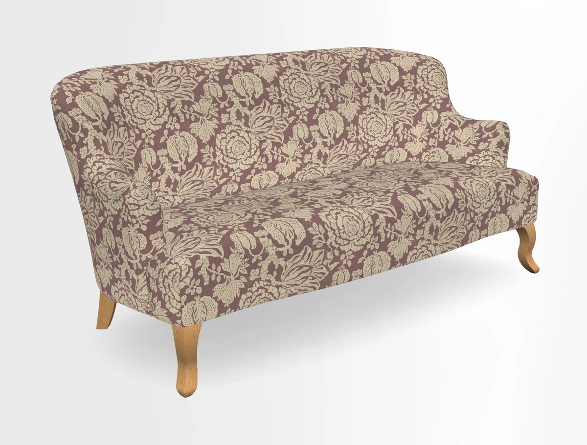 Grassington 3 Seater Sofa in RHS Botanicals on Velvet Ferns Toile Olive with scatter in Almost Plain Velvet Harvest