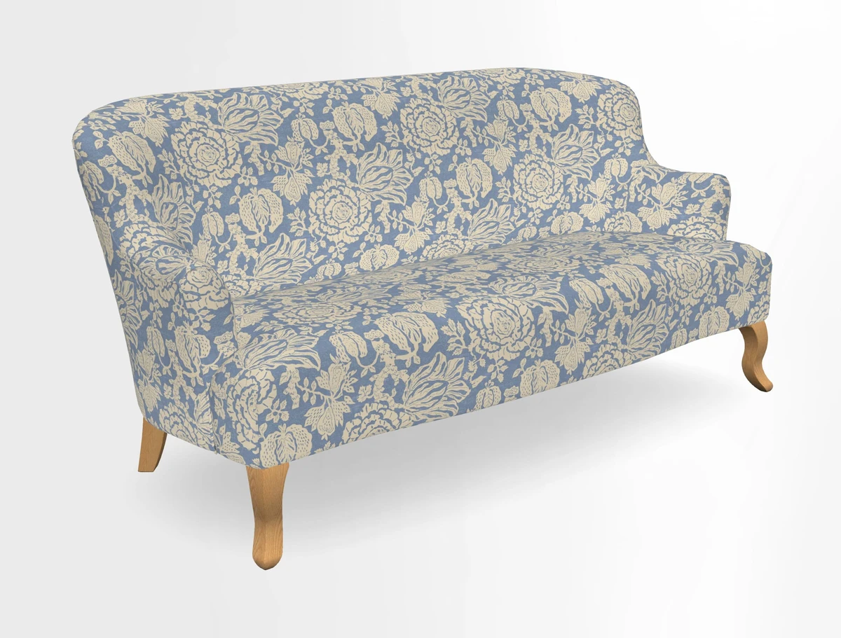 Grassington 3 Seater Sofa in RHS Botanicals on Velvet Ferns Toile Olive with scatter in Almost Plain Velvet Harvest