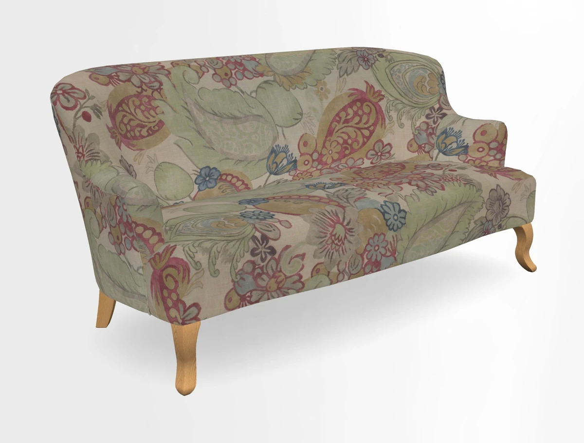 Grassington 3 Seater Sofa in RHS Botanicals on Velvet Ferns Toile Olive with scatter in Almost Plain Velvet Harvest