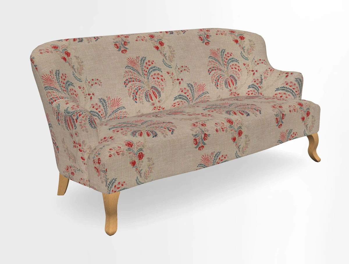 Grassington 3 Seater Sofa in RHS Botanicals on Velvet Ferns Toile Olive with scatter in Almost Plain Velvet Harvest