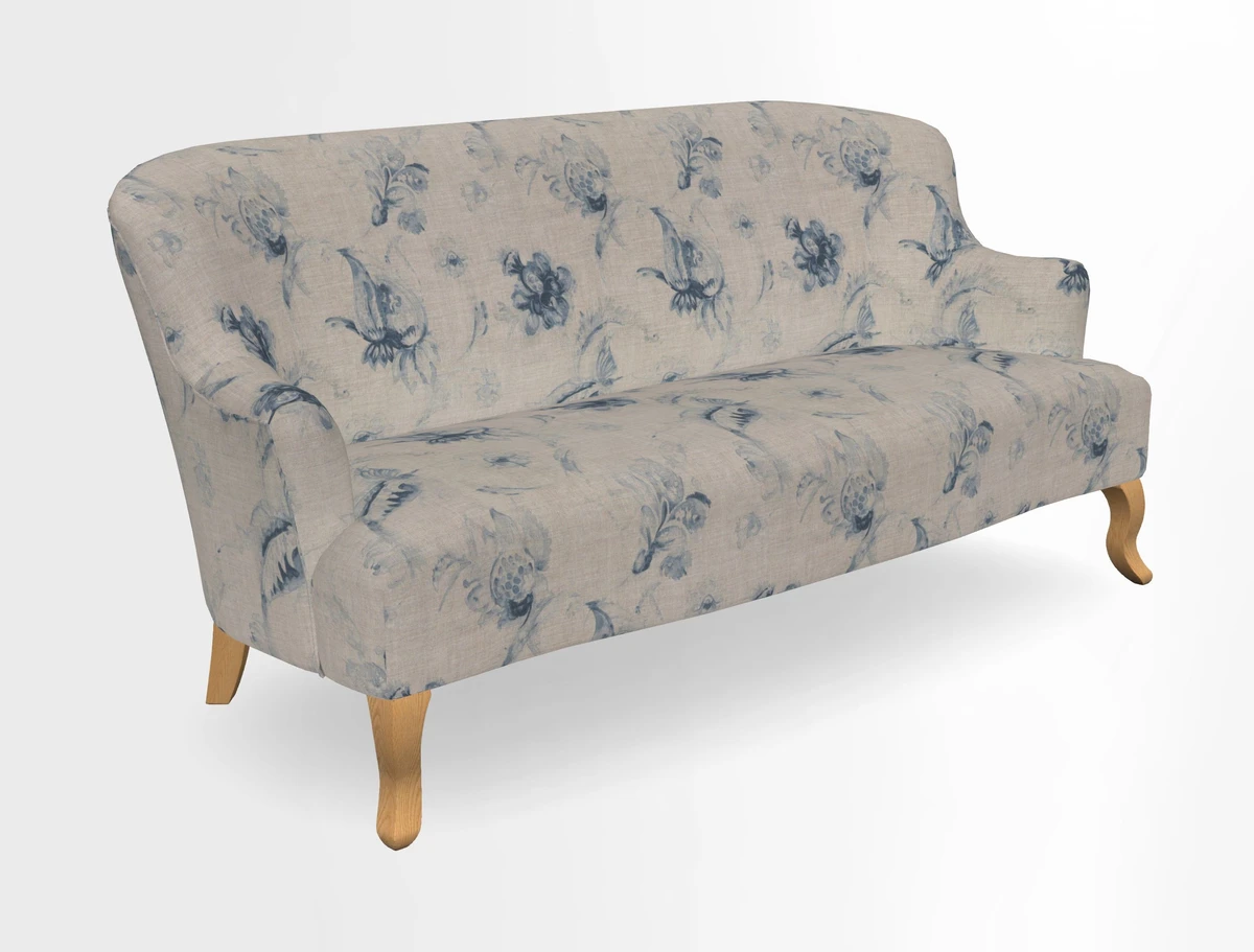 Grassington 3 Seater Sofa in RHS Botanicals on Velvet Ferns Toile Olive with scatter in Almost Plain Velvet Harvest