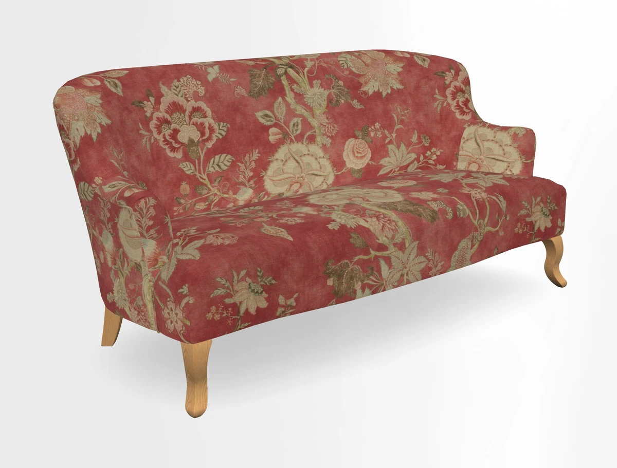 Grassington 3 Seater Sofa in RHS Botanicals on Velvet Ferns Toile Olive with scatter in Almost Plain Velvet Harvest