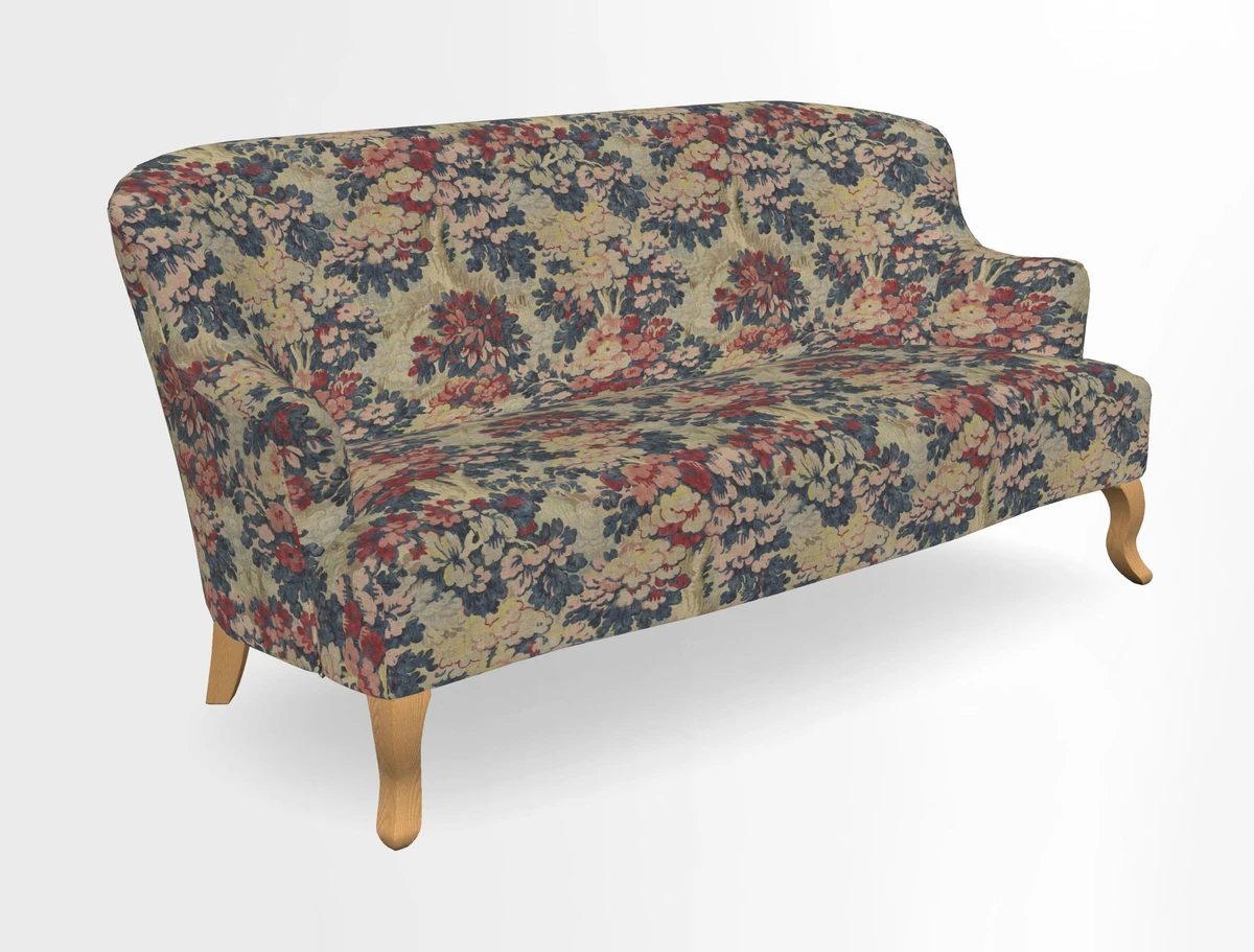 Grassington 3 Seater Sofa in RHS Botanicals on Velvet Ferns Toile Olive with scatter in Almost Plain Velvet Harvest