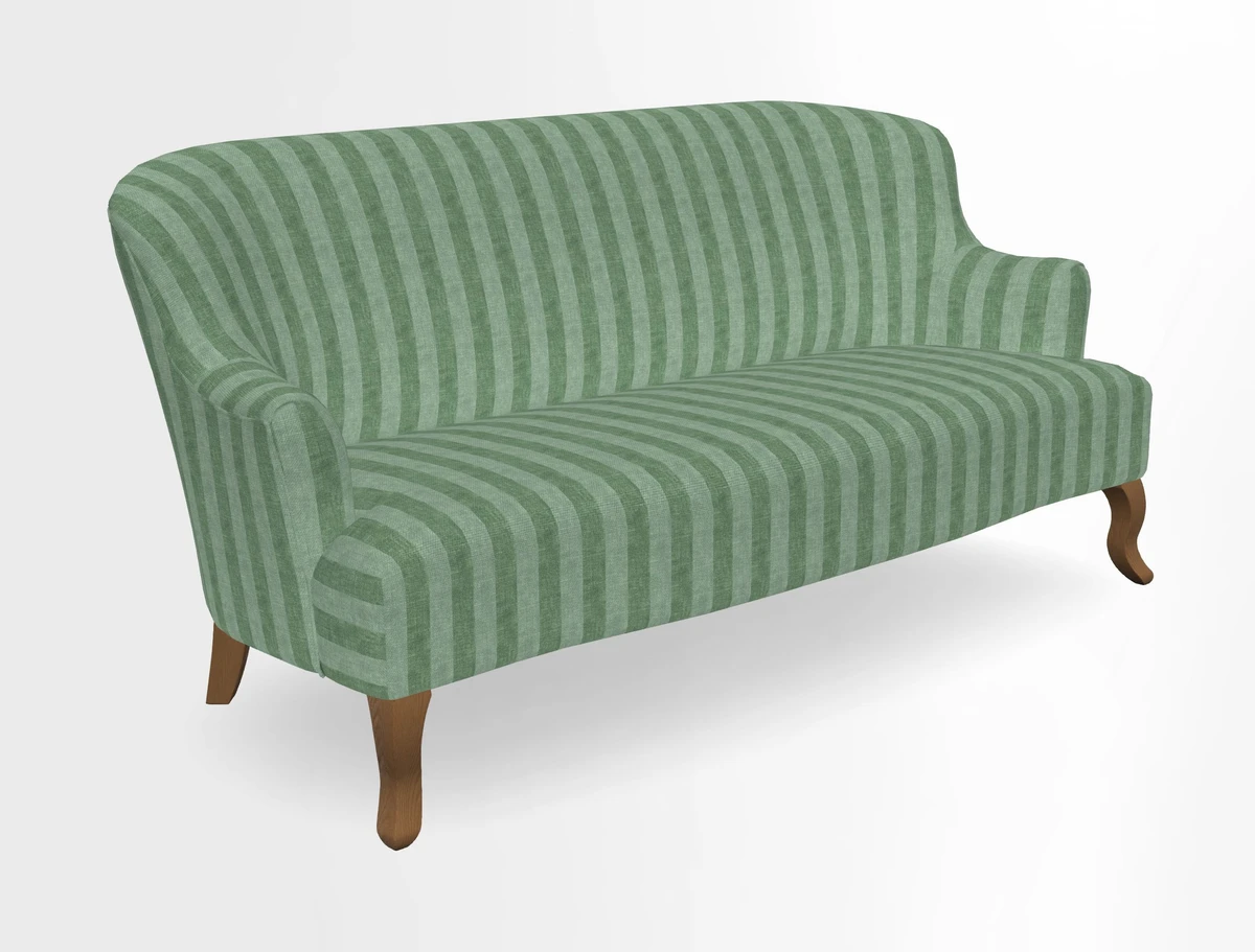 Grassington 3 Seater Sofa in RHS Botanicals on Velvet Ferns Toile Olive with scatter in Almost Plain Velvet Harvest