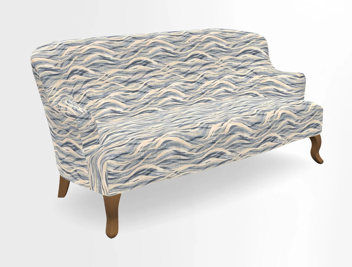 Grassington 3 Seater Sofa in RHS Botanicals on Velvet Ferns Toile Olive with scatter in Almost Plain Velvet Harvest