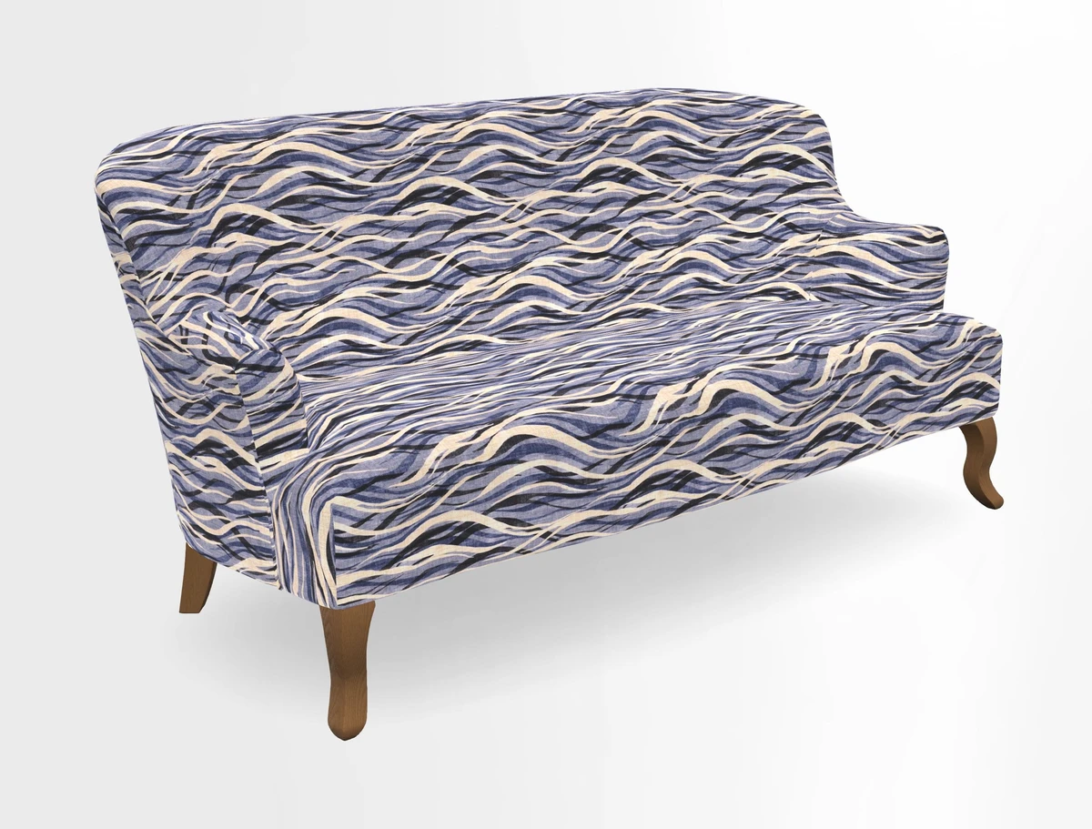 Grassington 3 Seater Sofa in RHS Botanicals on Velvet Ferns Toile Olive with scatter in Almost Plain Velvet Harvest