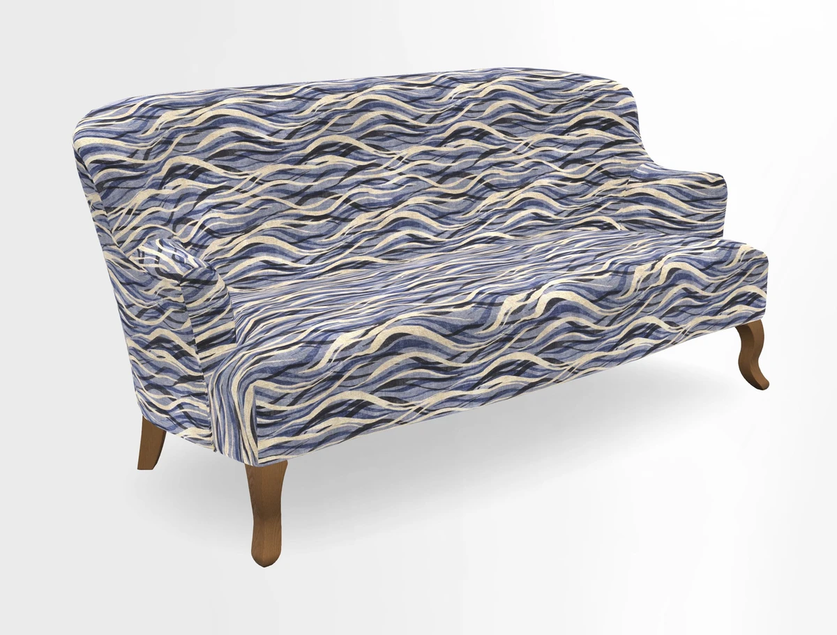 Grassington 3 Seater Sofa in RHS Botanicals on Velvet Ferns Toile Olive with scatter in Almost Plain Velvet Harvest