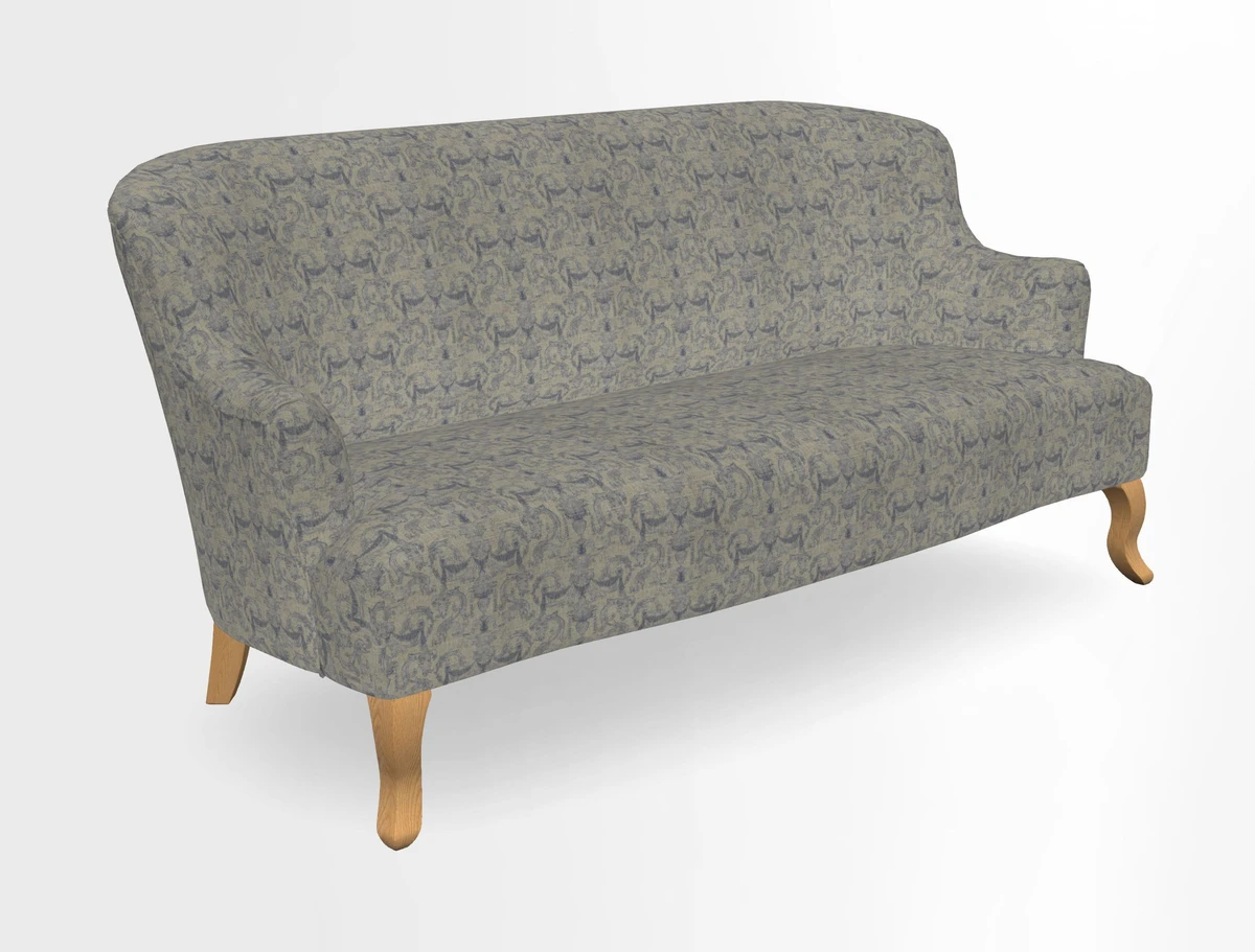 Grassington 3 Seater Sofa in RHS Botanicals on Velvet Ferns Toile Olive with scatter in Almost Plain Velvet Harvest