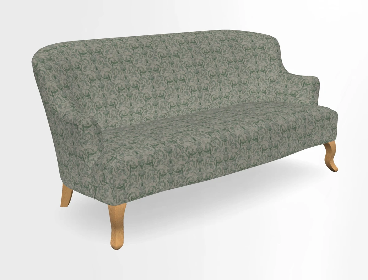 Grassington 3 Seater Sofa in RHS Botanicals on Velvet Ferns Toile Olive with scatter in Almost Plain Velvet Harvest