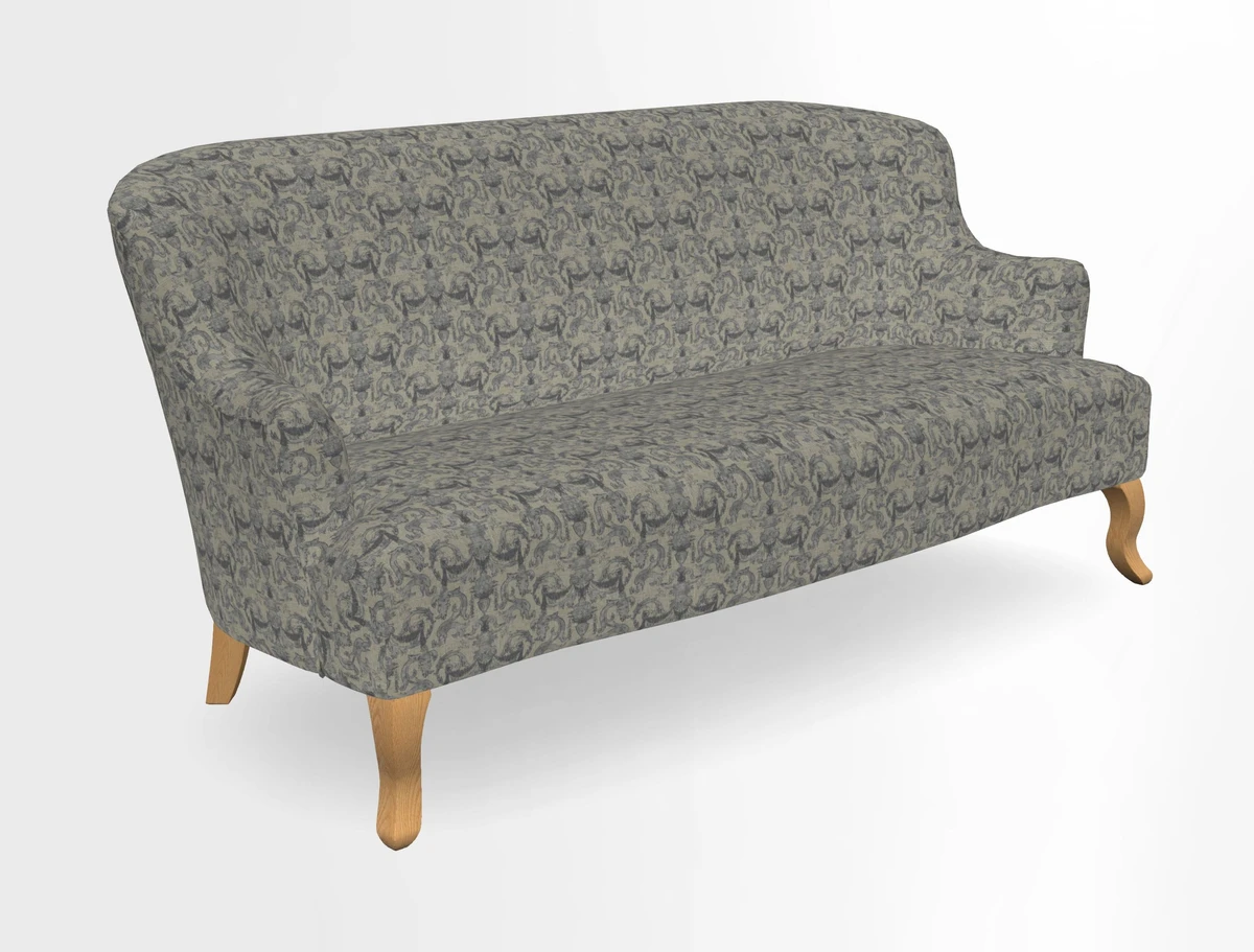 Grassington 3 Seater Sofa in RHS Botanicals on Velvet Ferns Toile Olive with scatter in Almost Plain Velvet Harvest