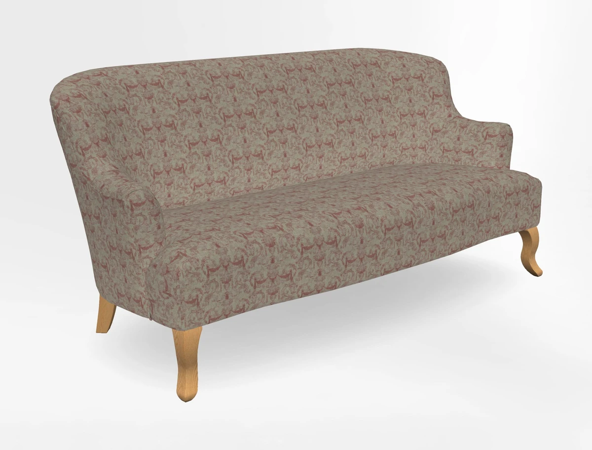 Grassington 3 Seater Sofa in RHS Botanicals on Velvet Ferns Toile Olive with scatter in Almost Plain Velvet Harvest