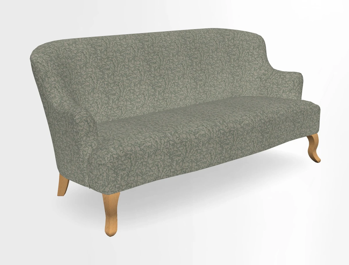 Grassington 3 Seater Sofa in RHS Botanicals on Velvet Ferns Toile Olive with scatter in Almost Plain Velvet Harvest