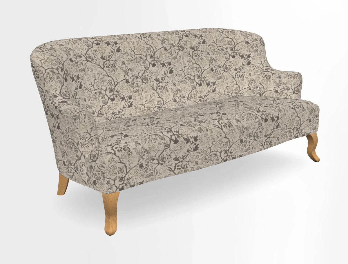 Grassington 3 Seater Sofa in RHS Botanicals on Velvet Ferns Toile Olive with scatter in Almost Plain Velvet Harvest
