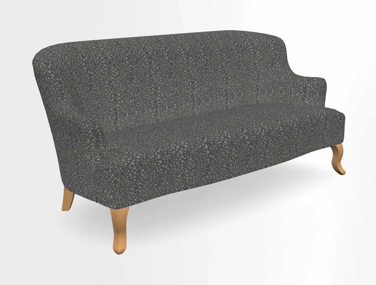 Grassington 3 Seater Sofa in RHS Botanicals on Velvet Ferns Toile Olive with scatter in Almost Plain Velvet Harvest