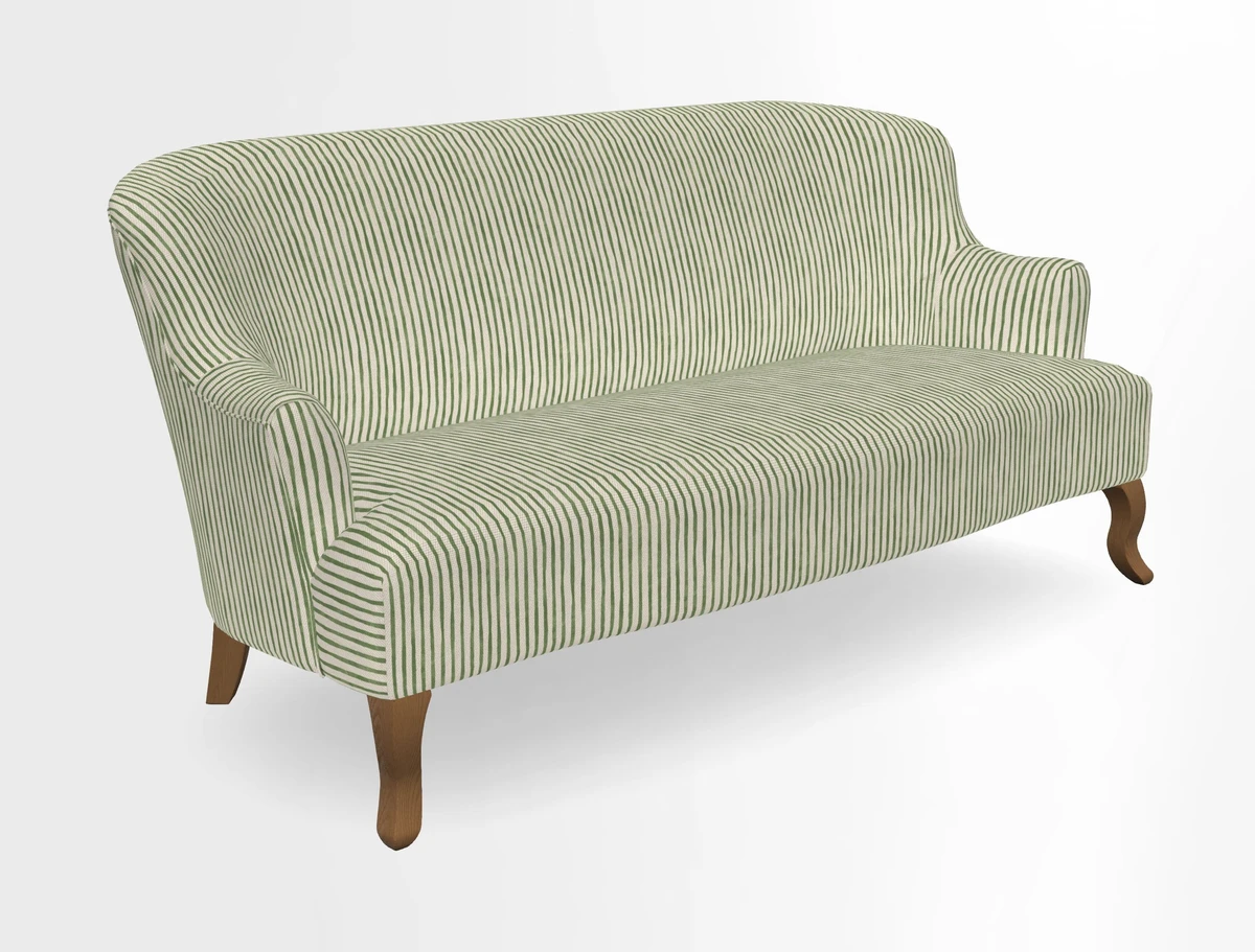 Grassington 3 Seater Sofa in RHS Botanicals on Velvet Ferns Toile Olive with scatter in Almost Plain Velvet Harvest