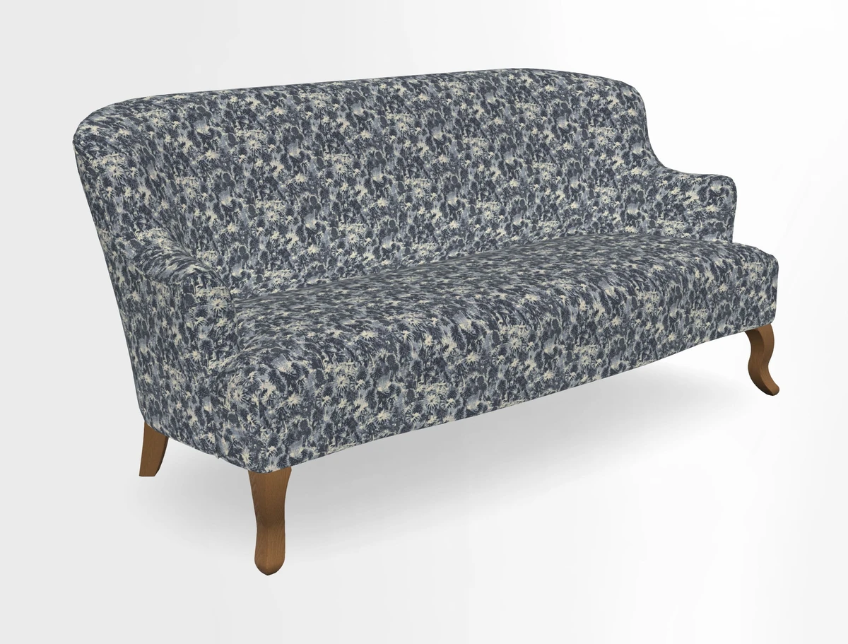 Grassington 3 Seater Sofa in RHS Botanicals on Velvet Ferns Toile Olive with scatter in Almost Plain Velvet Harvest