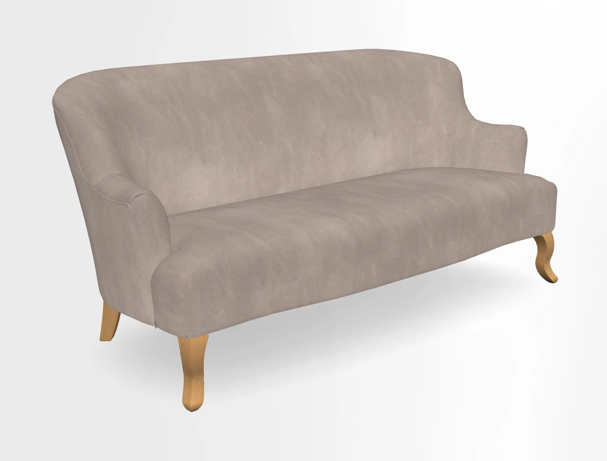 Grassington 3 Seater Sofa in RHS Botanicals on Velvet Ferns Toile Olive with scatter in Almost Plain Velvet Harvest