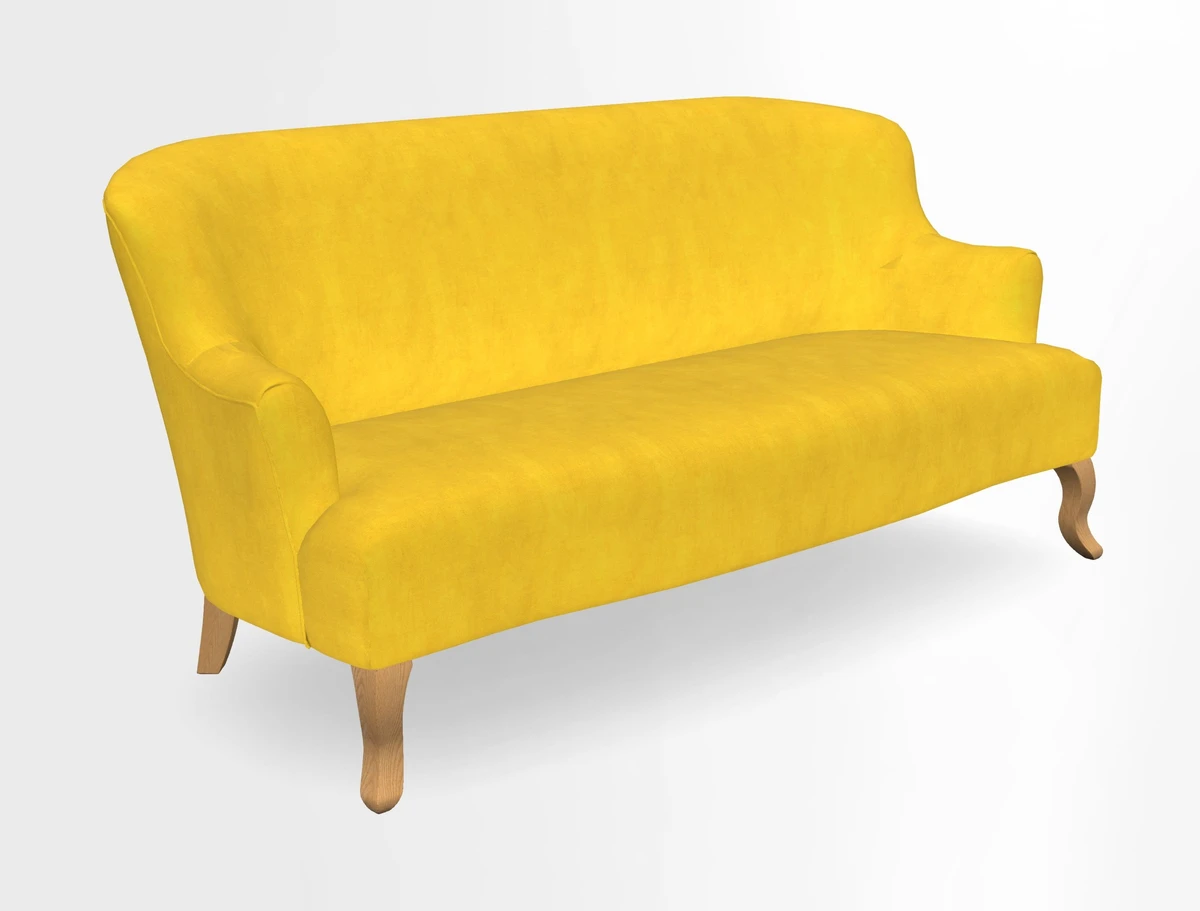 Grassington 3 Seater Sofa in RHS Botanicals on Velvet Ferns Toile Olive with scatter in Almost Plain Velvet Harvest