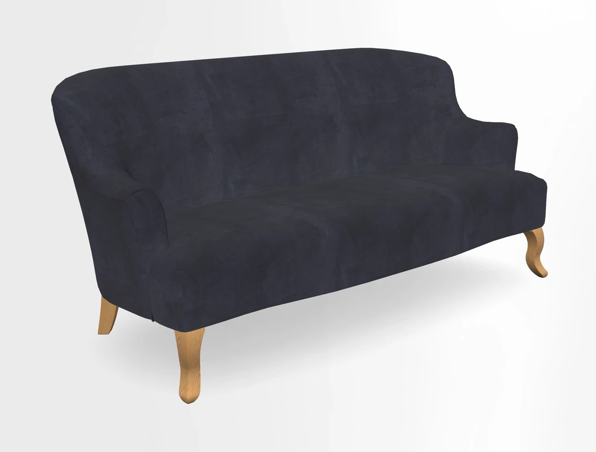 Grassington 3 Seater Sofa in RHS Botanicals on Velvet Ferns Toile Olive with scatter in Almost Plain Velvet Harvest