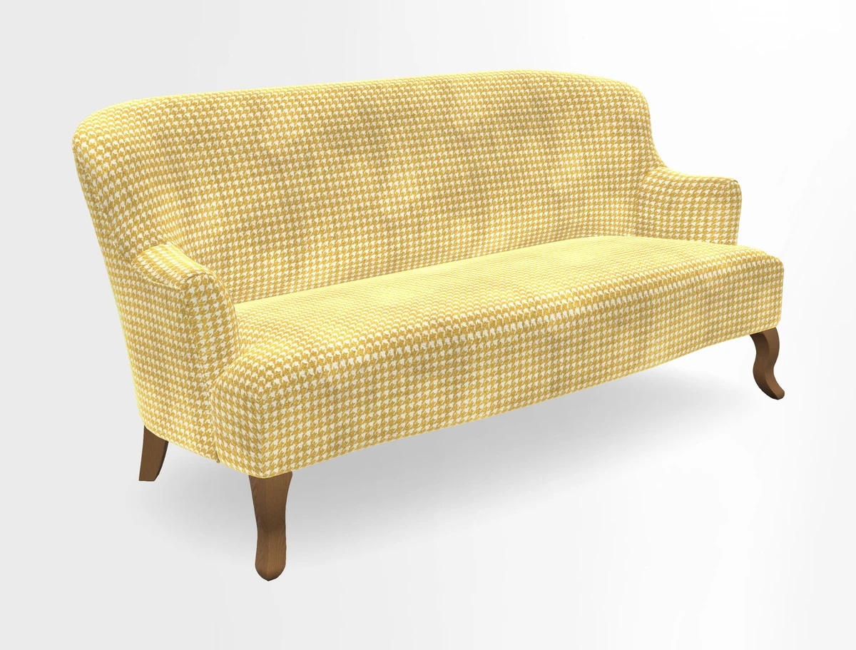 Grassington 3 Seater Sofa in RHS Botanicals on Velvet Ferns Toile Olive with scatter in Almost Plain Velvet Harvest