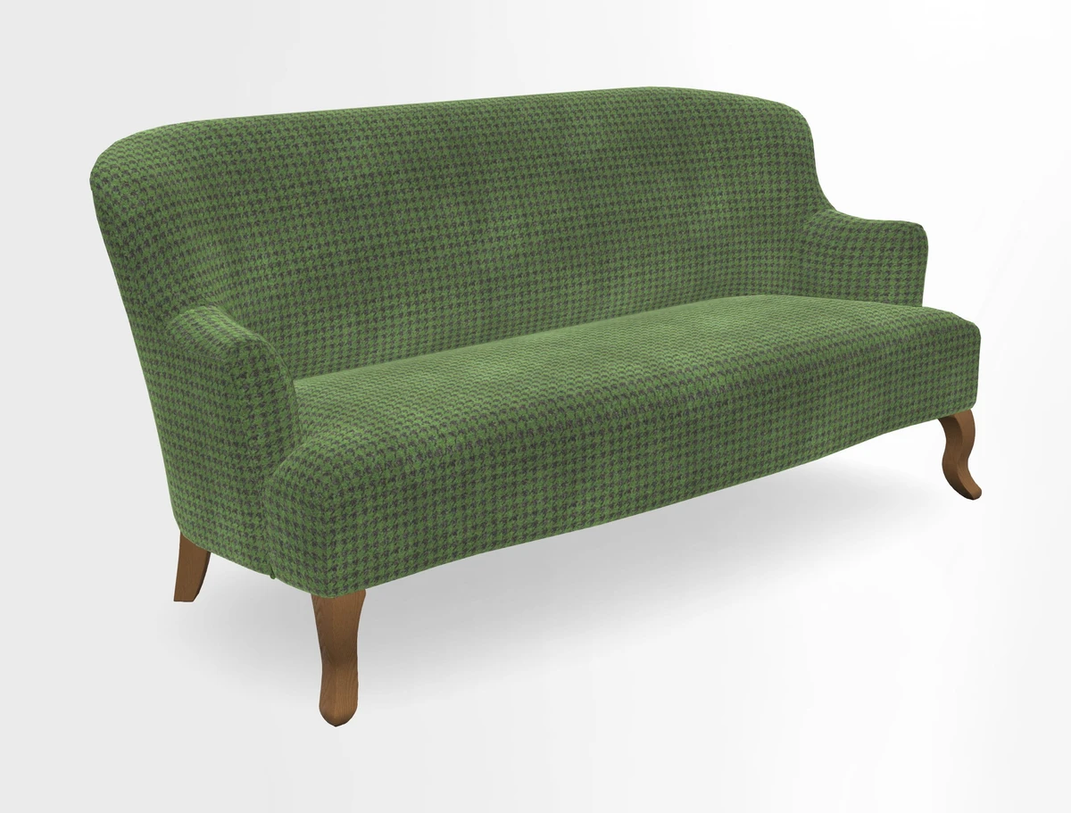 Grassington 3 Seater Sofa in RHS Botanicals on Velvet Ferns Toile Olive with scatter in Almost Plain Velvet Harvest