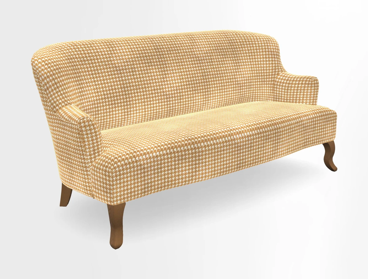 Grassington 3 Seater Sofa in RHS Botanicals on Velvet Ferns Toile Olive with scatter in Almost Plain Velvet Harvest
