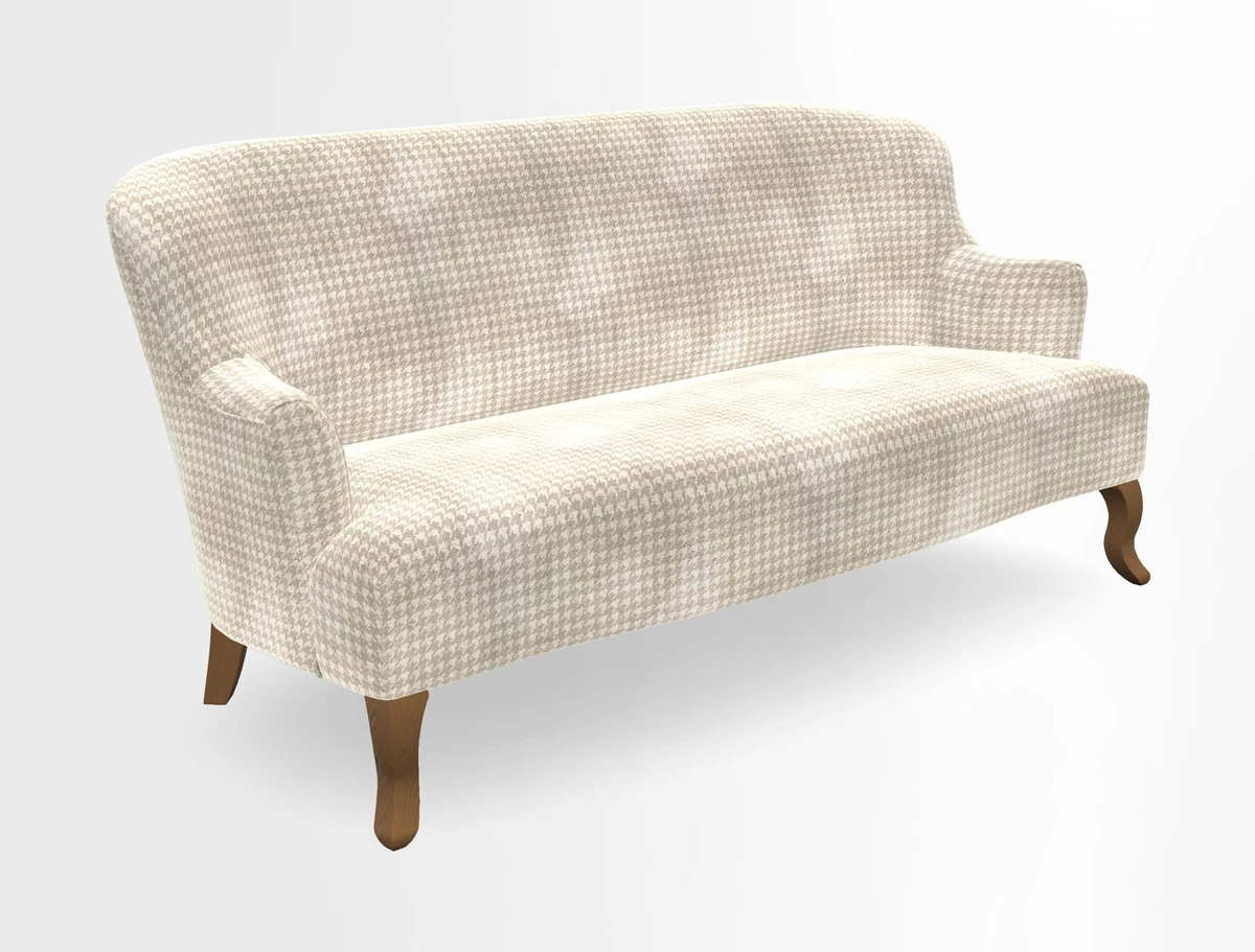 Grassington 3 Seater Sofa in RHS Botanicals on Velvet Ferns Toile Olive with scatter in Almost Plain Velvet Harvest