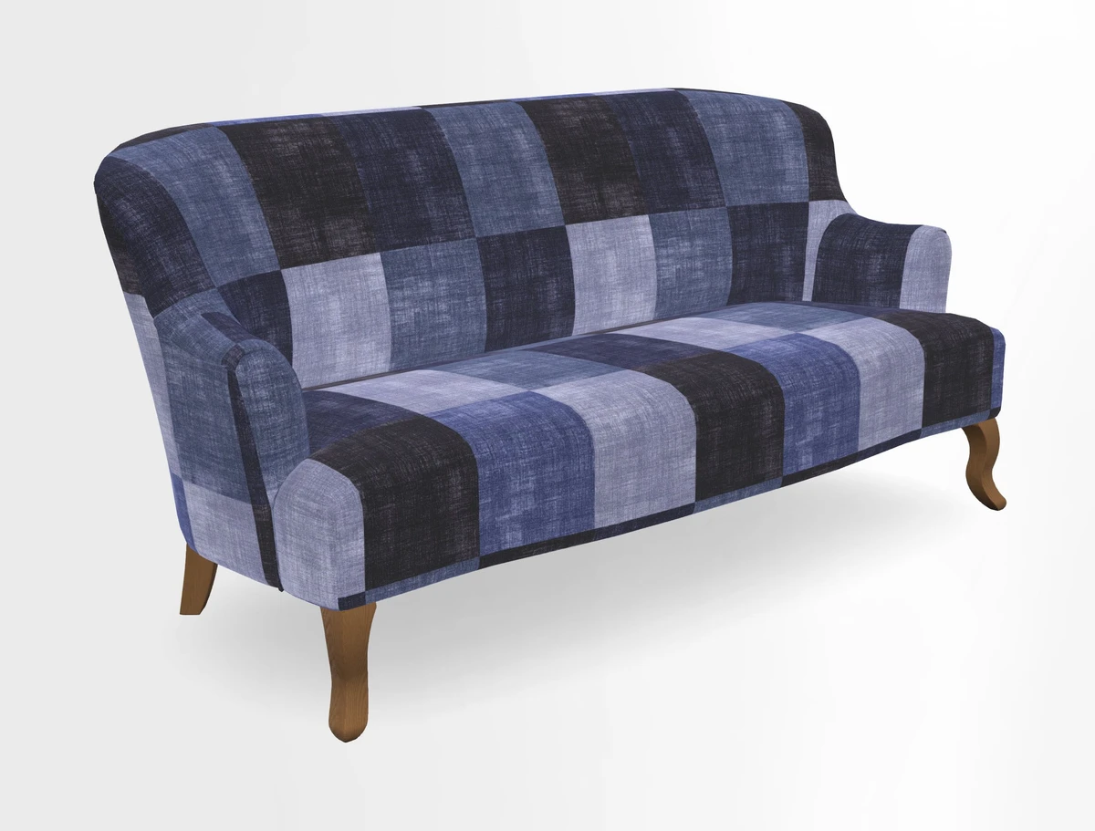 Grassington 3 Seater Sofa in RHS Botanicals on Velvet Ferns Toile Olive with scatter in Almost Plain Velvet Harvest