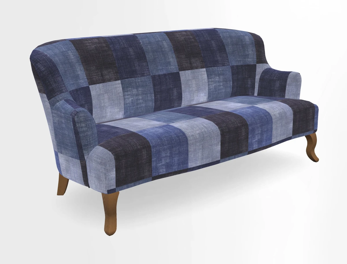 Grassington 3 Seater Sofa in RHS Botanicals on Velvet Ferns Toile Olive with scatter in Almost Plain Velvet Harvest