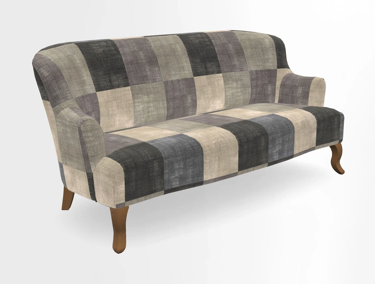 Grassington 3 Seater Sofa in RHS Botanicals on Velvet Ferns Toile Olive with scatter in Almost Plain Velvet Harvest