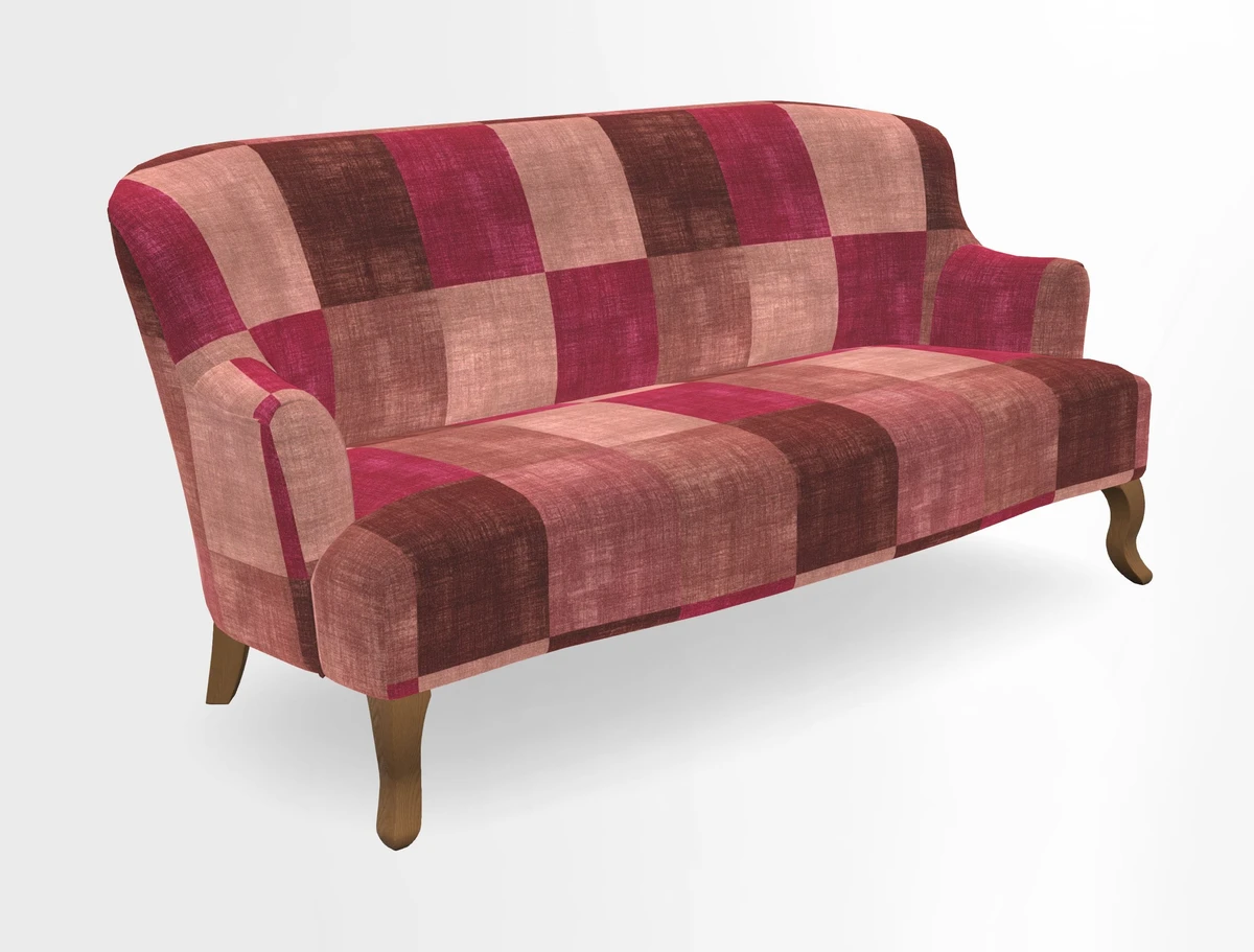 Grassington 3 Seater Sofa in RHS Botanicals on Velvet Ferns Toile Olive with scatter in Almost Plain Velvet Harvest