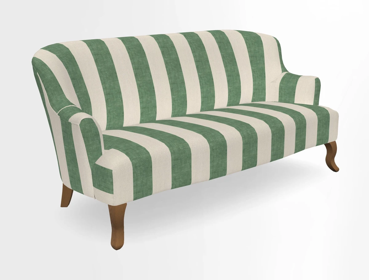 Grassington 3 Seater Sofa in RHS Botanicals on Velvet Ferns Toile Olive with scatter in Almost Plain Velvet Harvest