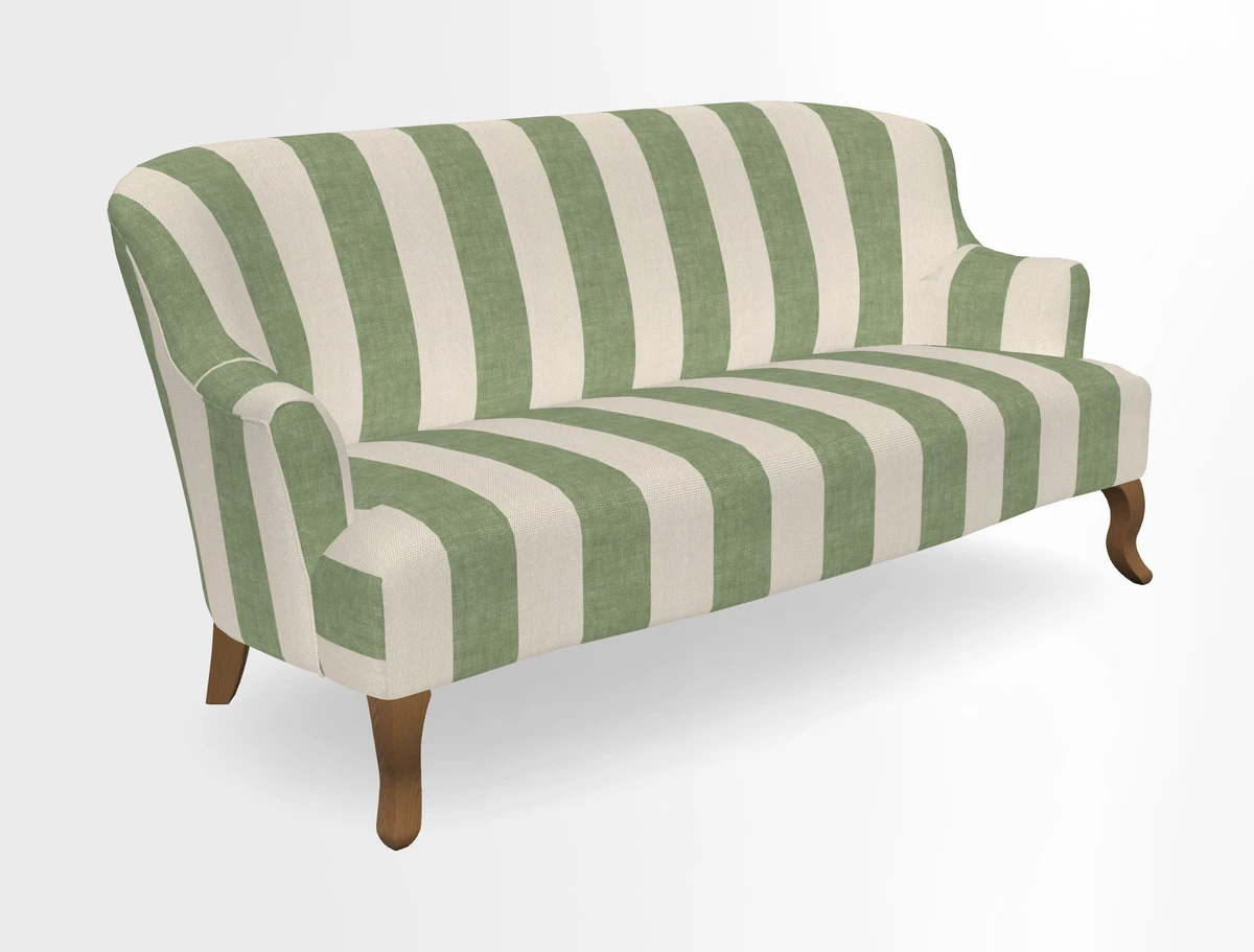 Grassington 3 Seater Sofa in RHS Botanicals on Velvet Ferns Toile Olive with scatter in Almost Plain Velvet Harvest
