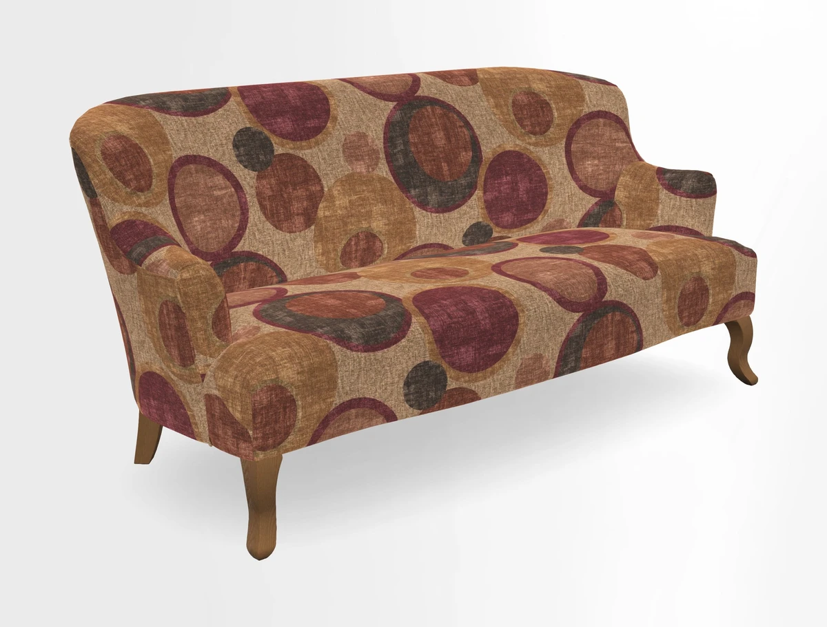 Grassington 3 Seater Sofa in RHS Botanicals on Velvet Ferns Toile Olive with scatter in Almost Plain Velvet Harvest