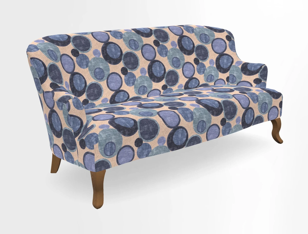 Grassington 3 Seater Sofa in RHS Botanicals on Velvet Ferns Toile Olive with scatter in Almost Plain Velvet Harvest