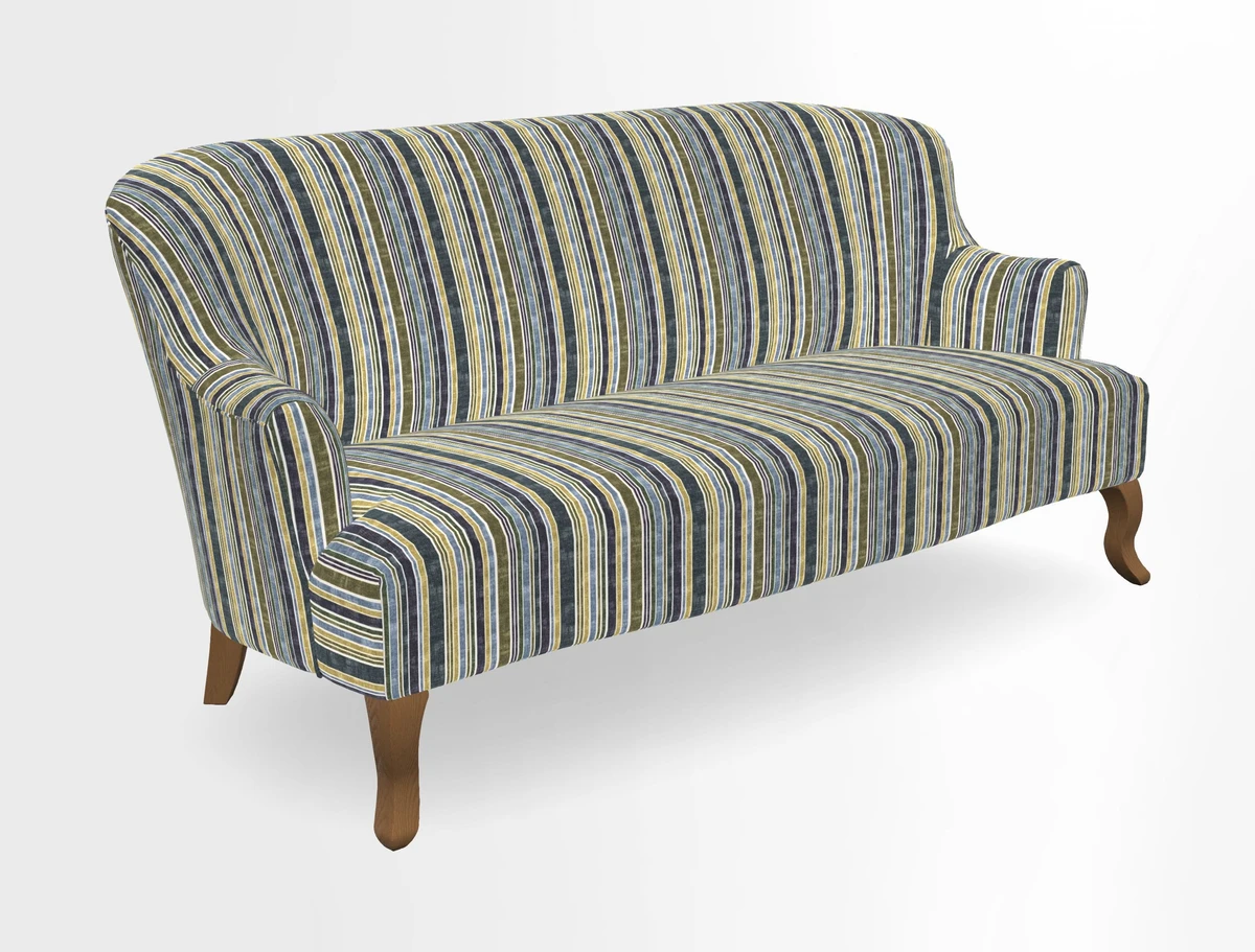 Grassington 3 Seater Sofa in RHS Botanicals on Velvet Ferns Toile Olive with scatter in Almost Plain Velvet Harvest