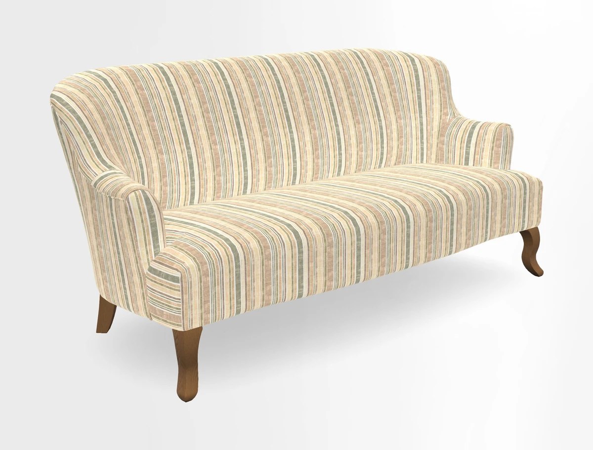Grassington 3 Seater Sofa in RHS Botanicals on Velvet Ferns Toile Olive with scatter in Almost Plain Velvet Harvest