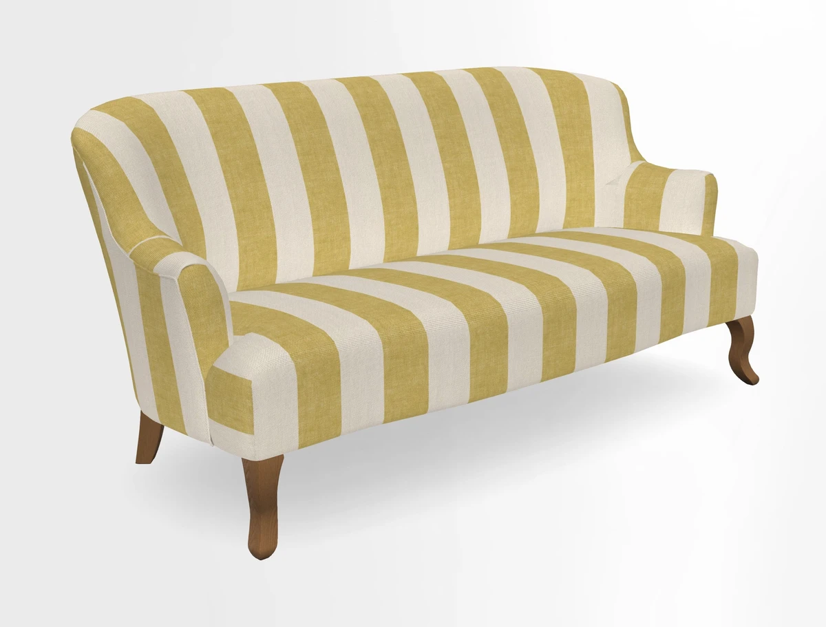 Grassington 3 Seater Sofa in RHS Botanicals on Velvet Ferns Toile Olive with scatter in Almost Plain Velvet Harvest