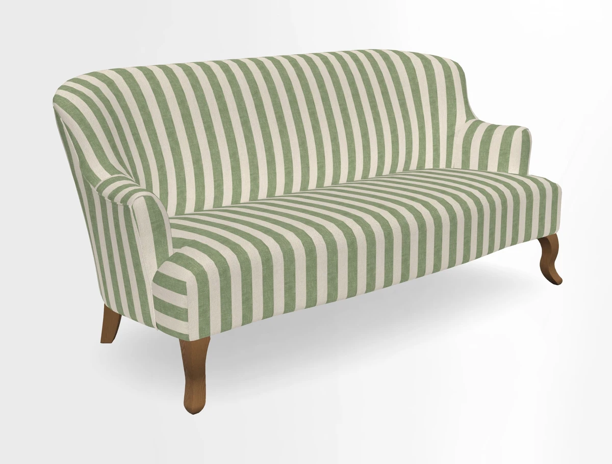 Grassington 3 Seater Sofa in RHS Botanicals on Velvet Ferns Toile Olive with scatter in Almost Plain Velvet Harvest