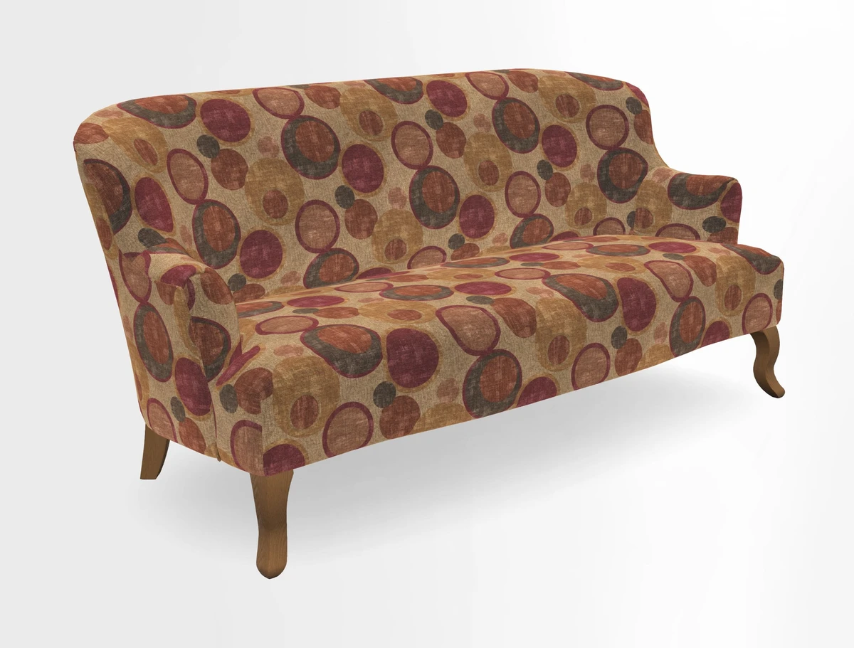 Grassington 3 Seater Sofa in RHS Botanicals on Velvet Ferns Toile Olive with scatter in Almost Plain Velvet Harvest