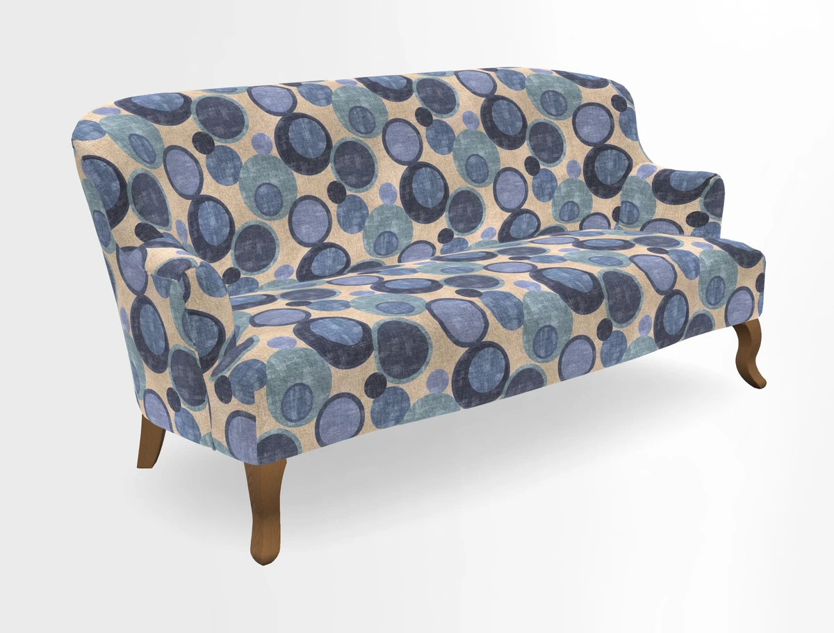 Grassington 3 Seater Sofa in RHS Botanicals on Velvet Ferns Toile Olive with scatter in Almost Plain Velvet Harvest