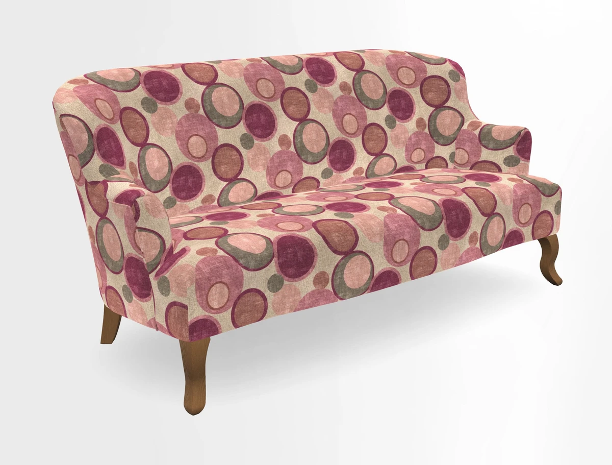 Grassington 3 Seater Sofa in RHS Botanicals on Velvet Ferns Toile Olive with scatter in Almost Plain Velvet Harvest