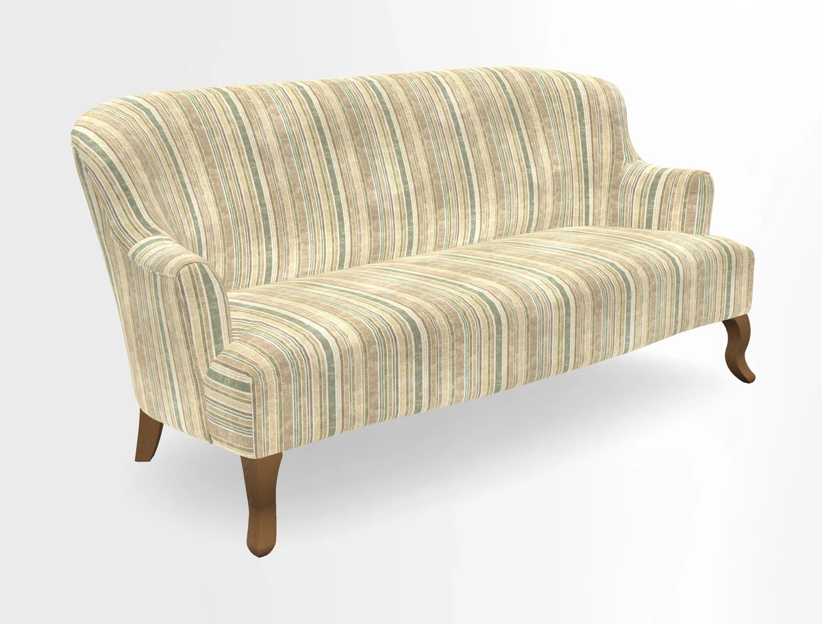 Grassington 3 Seater Sofa in RHS Botanicals on Velvet Ferns Toile Olive with scatter in Almost Plain Velvet Harvest